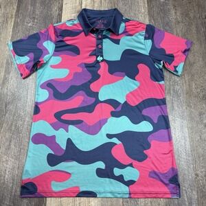 Pins & Aces Golf Polo Shirt Mens Medium Multicolor Camo Short Sleeve Performance